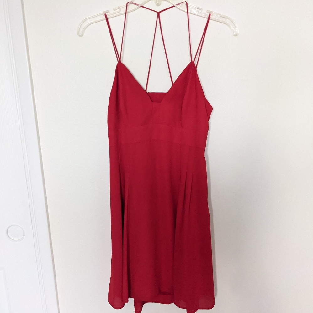 Express Red Short Skater Strappy Dress